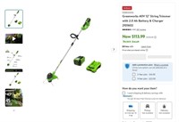 B1375  Greenworks 40V 12" String Trimmer