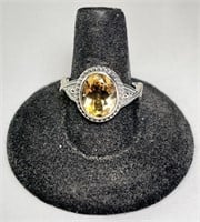 Large Sterling faceyted Citrine Ring 5 Gr S-9.25