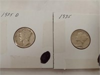 Two 1935 Mercury dimes