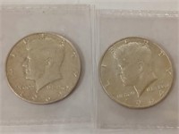Two silver 1964 Kennedy half dollars