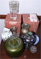 Selection of Cloisonne, brass vases, cloisonne