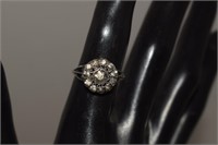 Sterling Ring w/ White Stones  Sz 6-3/4