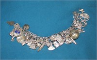 Vtg Sterling Silver Charm Bracelet Gold Charms
