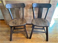 (2) ANTQ HICKORY WOOD SIDE CHAIRS- STAMPED BOTTOM