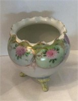 Vintage three footed hand painted vase