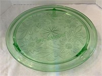 Three footed 10 inch green glass cake plate