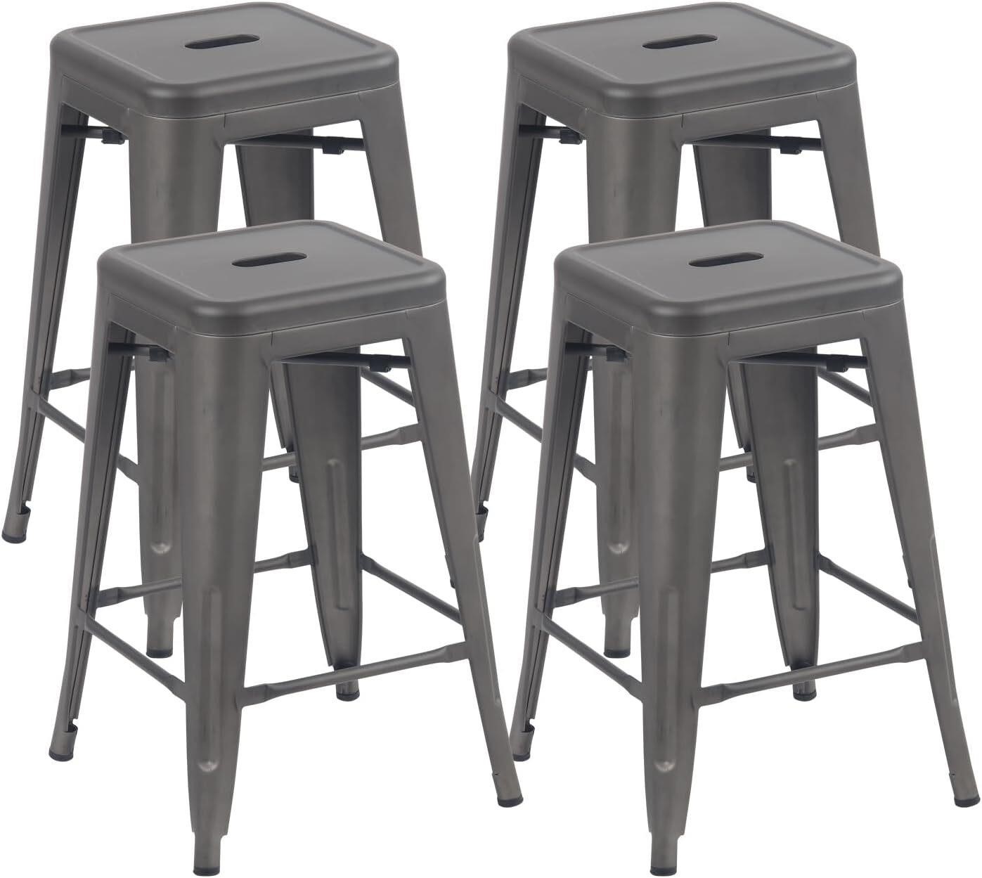 YOUNIKE Metal Barstools  24' Rusty Grey