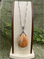 Sterling Silver Large Coral Teardrop 24’’ Necklace