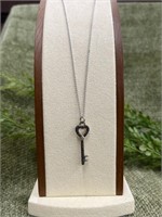 Sterling Silver Chain w Black Stone Key Pendant