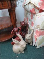 2 RABBITS AND LADY AND MAN STATUE (4PCS) PLASTIC