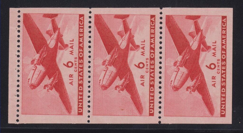 US Stamps #C25a Booklet Pane, Mint NH, Huge Border