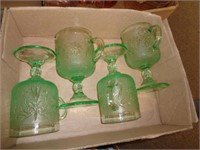 GREEN GLASS FOOTED CUPS