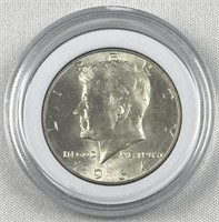 1964 JFK 90% Silver Half Dollar, AU in Capsule