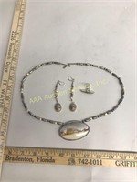 Sterling necklace, ring, and earrings. Weight: 71.