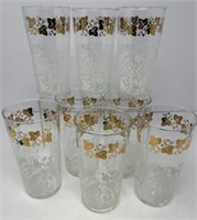 Eight Federal Glasses Gold Leaf Embossed White