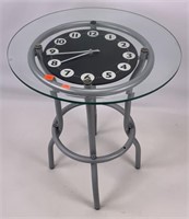 Metal tea table, battery clock, 18" round glass