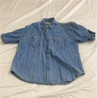 Denim short sleeve button up large embroidered