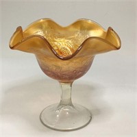 Carnival Glass Peacock And Urn Footed Bowl