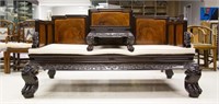 Rosewood Opium Bed w/ Burl Wood Panel Insets