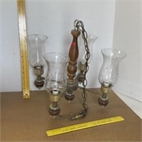 Wooden & Brass Look 4 Lamp Chandelier With Etched