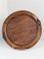 WOOD TRAY WITH METAL HANDLES - 19.5" DIAMETER