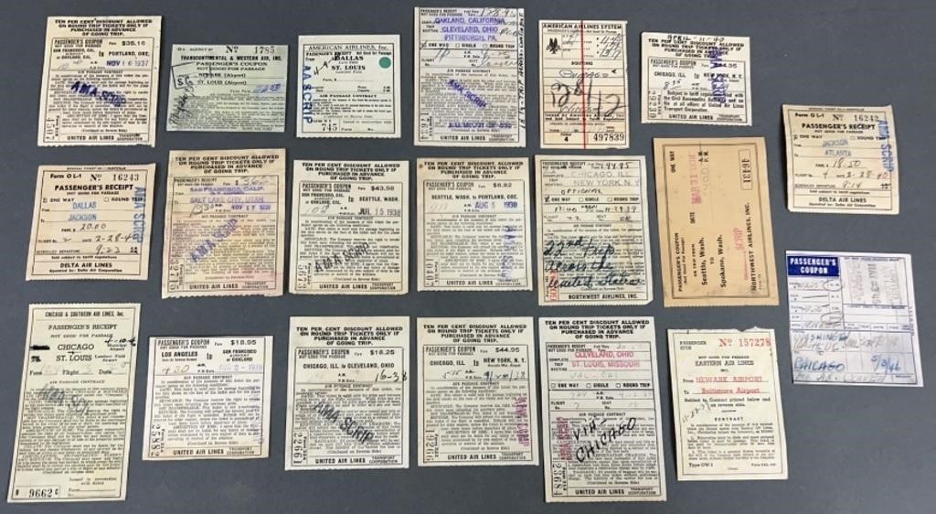 20pc 1930s-40s Airline / Aviation Tickets
