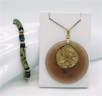 Vintage Cloisonne Bracelet & Jade Necklace