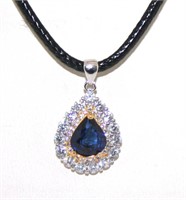 6.52 Ct Silver White and Blue Sapphire Necklace