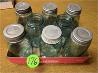 (8) Green Quart Jars