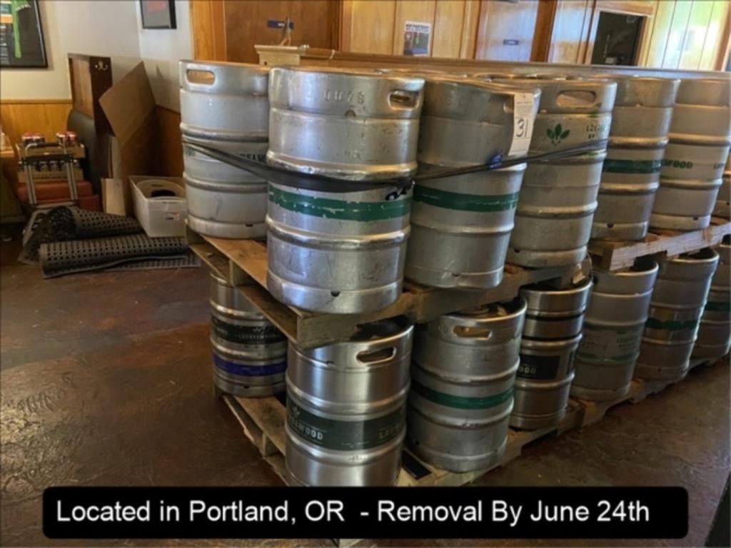 LOT, (16) SS 1/2 BARREL KEGS (15.5 GAL, NOT ALL