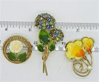 3 Vintage Colorful Brooches