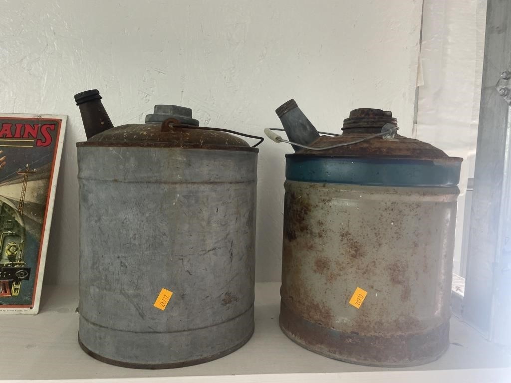 2 vintage metal kerosene cans