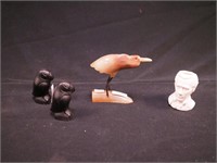 3" high horn bird figurine; pair of 2 1/4"  Inuit