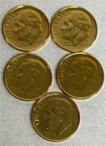 (5) 2022 24KT GOLD PLATED DIME