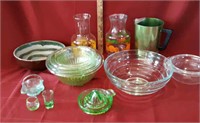 Juice jars/pitcher, Green Glass stacking bowls,
