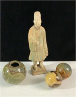 Chinese Terracotta Figure & Stone Orbs