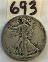 1937D Walking Liberty Silver Half Dollar