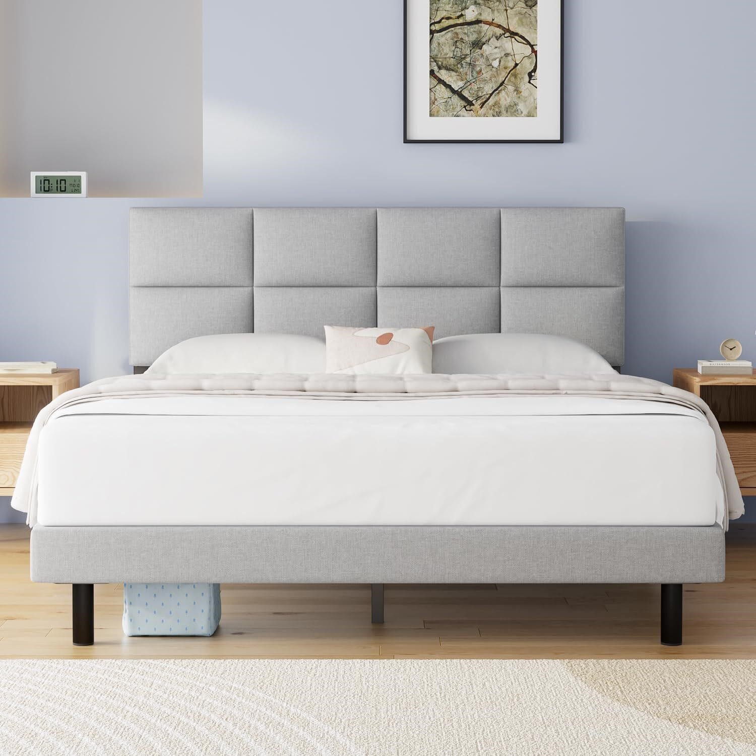 Molblly Queen Bed Frame with Upholstered Headboard