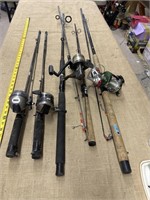 5 fishing rods with reels