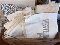 Vintage feed sacks, calico fabric and linens in