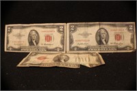 Lot of 3 $2 Red Seal Bank Notes Consecutive