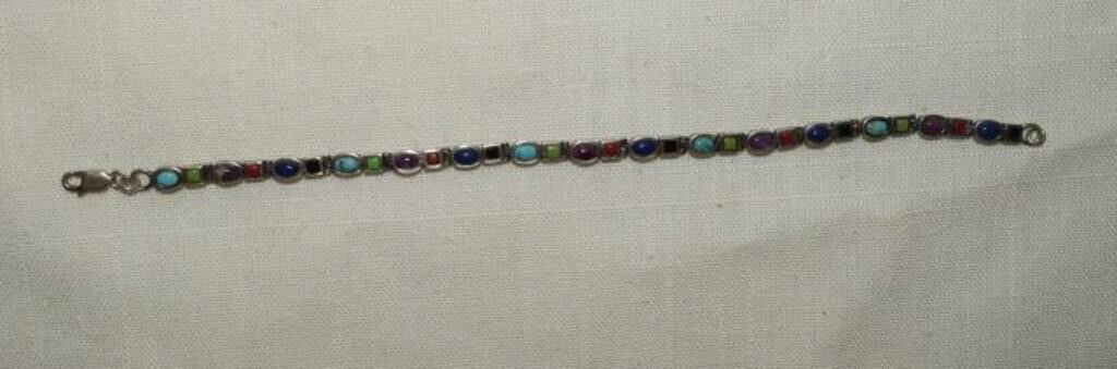 Sterling-Turquoise, Coral, Lapis & More Bracelet