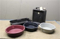 Assortment of Oil Pans and Oil Container