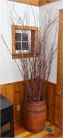 Wooden Barrel with Tall Pussy Willow Branches