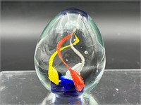 Art Glass Egg Shaped Paperweight Multicolor