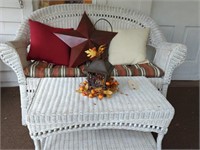 WICKER LOVESEAT AND COFFEE TABLE