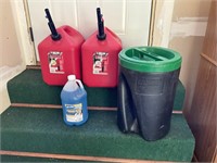 gas cans, mixer, washer fluid