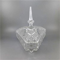 53 Triangular Cut/ Etched Crystal 3 Footed Lidded