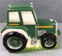 Hand painted tractor, cookie jar, ceramic green,