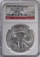 2011 25th ANNIVERSARY SILVER EAGLE, NGC MS-70